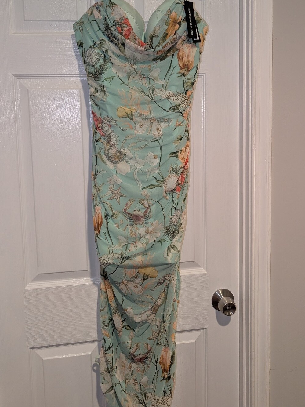 NWT TA3 Aqua Floral Seafoam Dress with Sweetheart Neckline and Adjustable Length